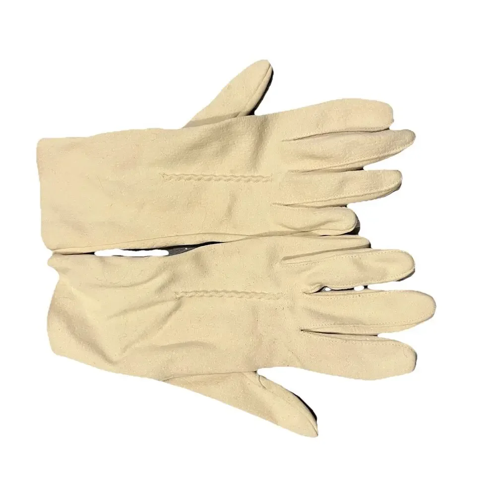 Vintage Faux Leather Stretch Cream Ivory Gloves